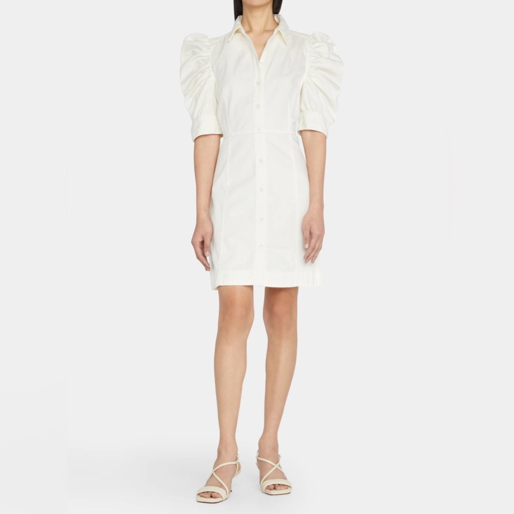 FRAME Gillian Ecru Puff Sleeve Mini Denim Shirt Dress XS